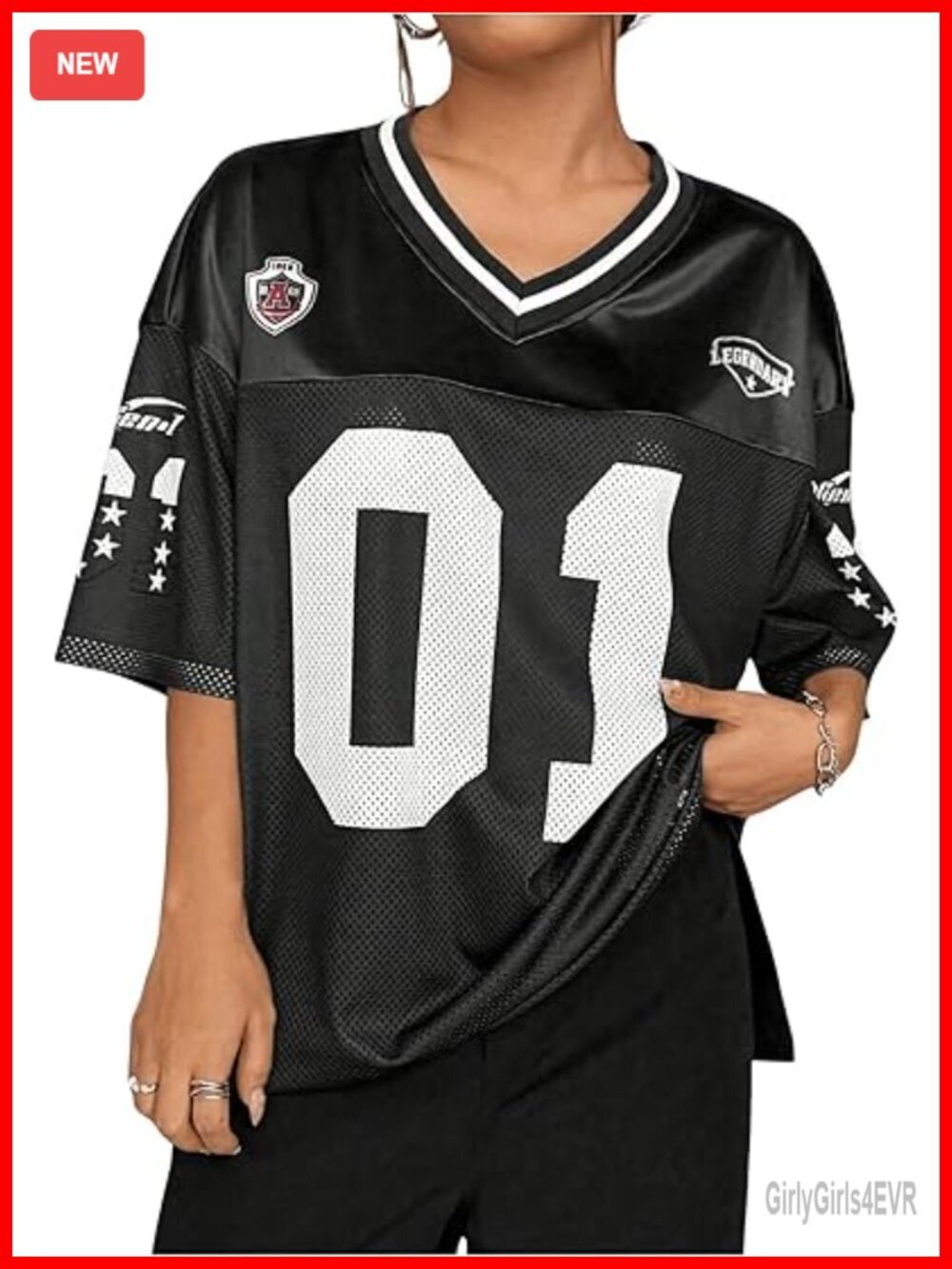 Plus Size Oversized Football Jersey Graphic Letter Print V-Neck T-Shirt